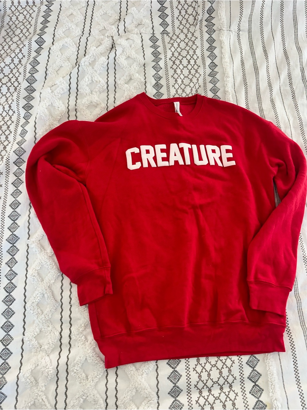 Bella Canvas Red Crewneck Sweatshirt with White 'CREATURE' Logo
